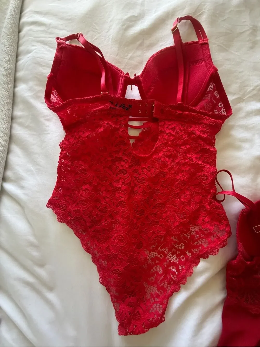 Daisy Fuentes Red Lace Bodysuit and Red Chemise Set